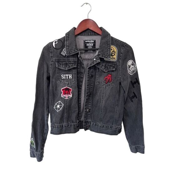 We Love Fine by Goldie Star Wars Patchwork Denim Jacket Black Sith Darkside Smal - Picture 1 of 10